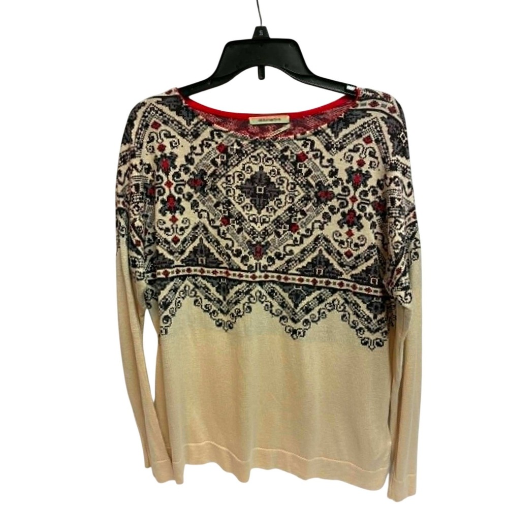 Aldomartins Sweater Womens 12 Cream Red Geometric Intarsia Wool Blend Spain
